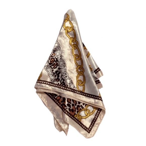Cheetah & Chain Print Square Neckerchief Bag Scarf - Picture 2 of 6